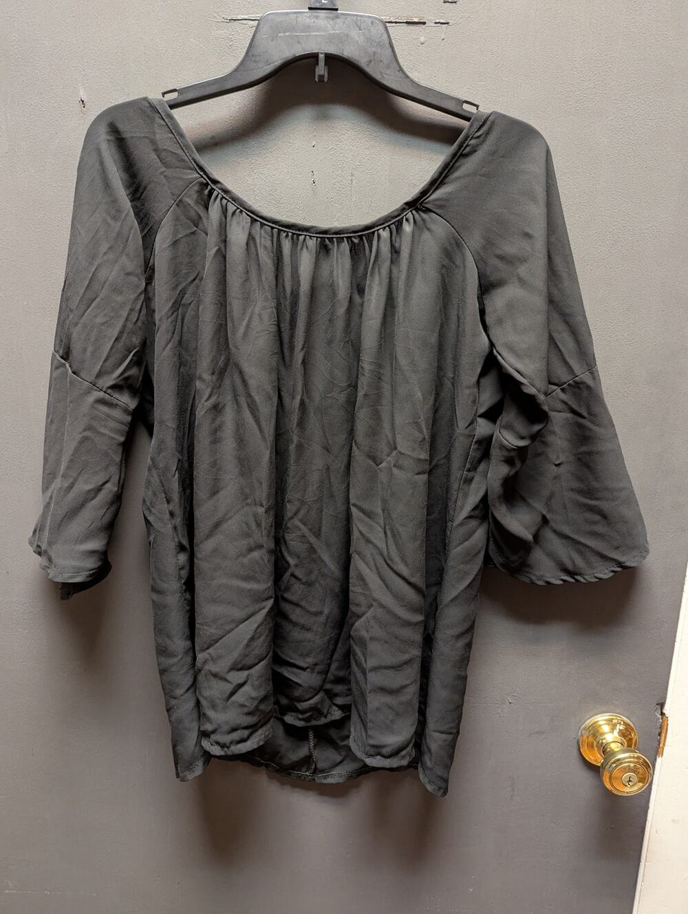 Makiyo Black Sheer Chiffon  Shoulder Tunic Top XXL NEW Open Back 3/4 sleeve